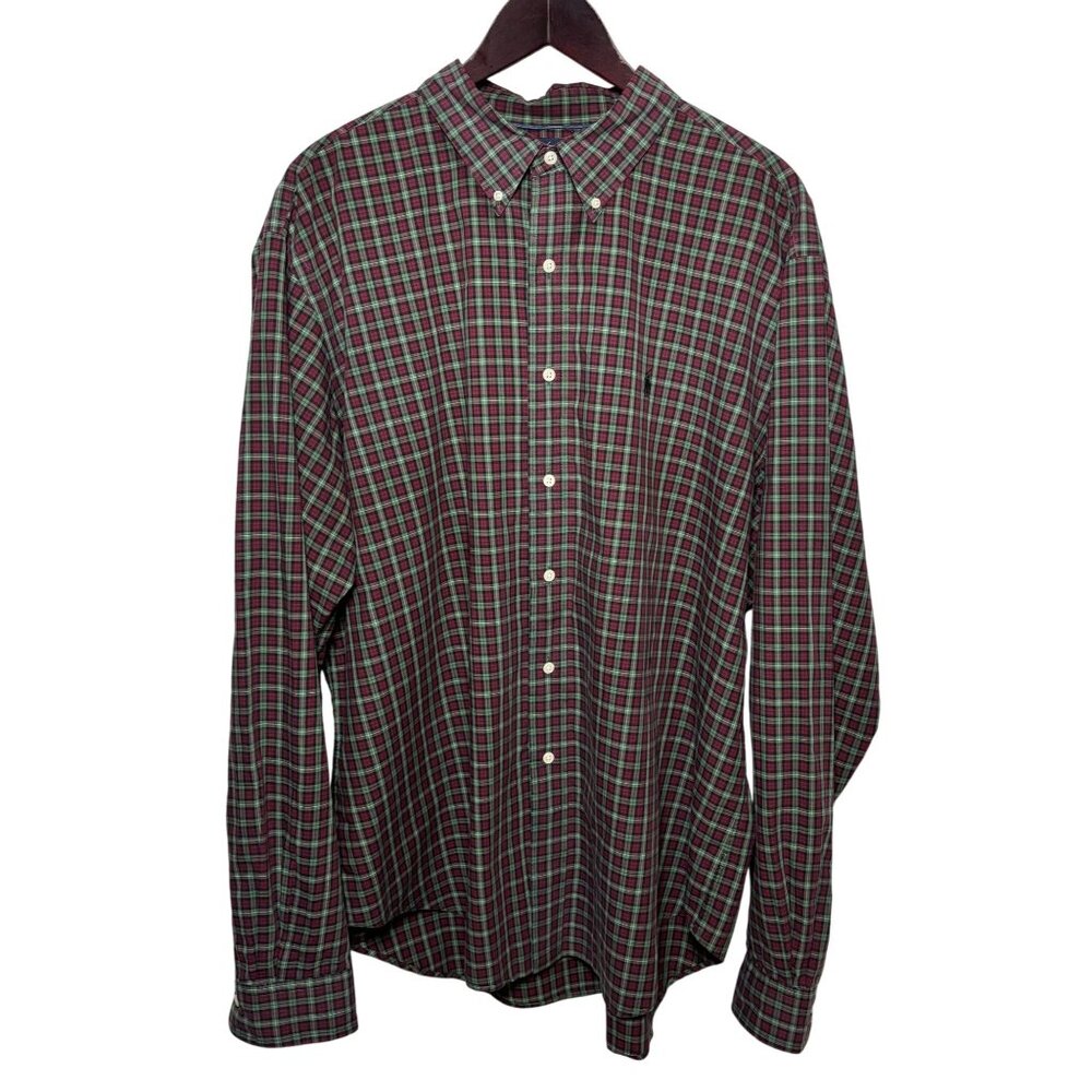 Ralph Lauren casual Mens Red & Green Plaid Button-Down Shirt Size XXL preppy